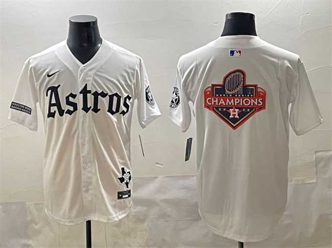 Mens Houston Astros Team Big Logo White Gothic %27Houston Born Barrio Raised%27 Limited Stitched Baseball Jersey