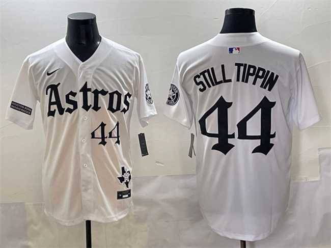 Men%27s Houston Astros #44 Still Tippin White Gothic %27Houston Born Barrio Raised%27 Limited Stitched Baseball Jersey