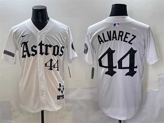 Men%27s Houston Astros #44 Yordan Alvarez White Gothic %27Houston Born Barrio Raised%27 Limited Stitched Baseball Jersey