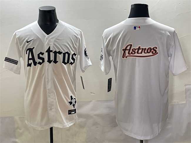 Men%27s Houston Astros Team Big Logo White Gothic %27Houston Born Barrio Raised%27 Limited Stitched Baseball Jersey
