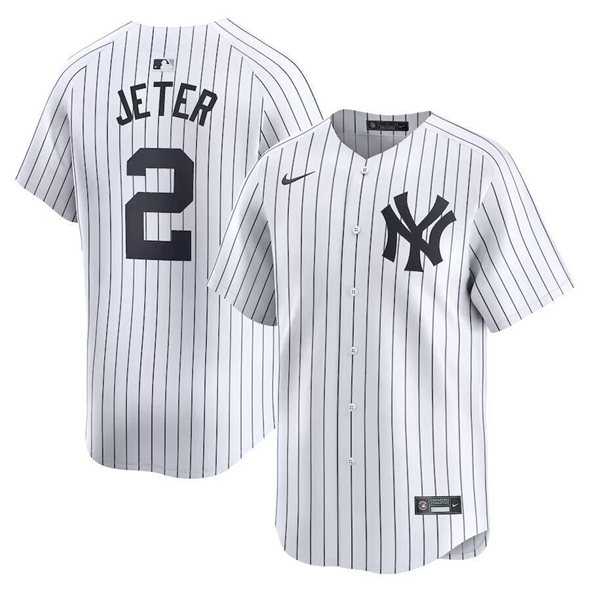 Men%27s New York Yankees #2 Derek Jeter White Home Limited Stitched Baseball Jersey Dzhi