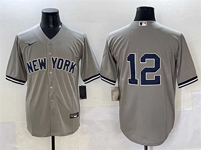 Men%27s New York Yankees #12 Trent Grisham Grey Cool Base Stitched Baseball Jersey
