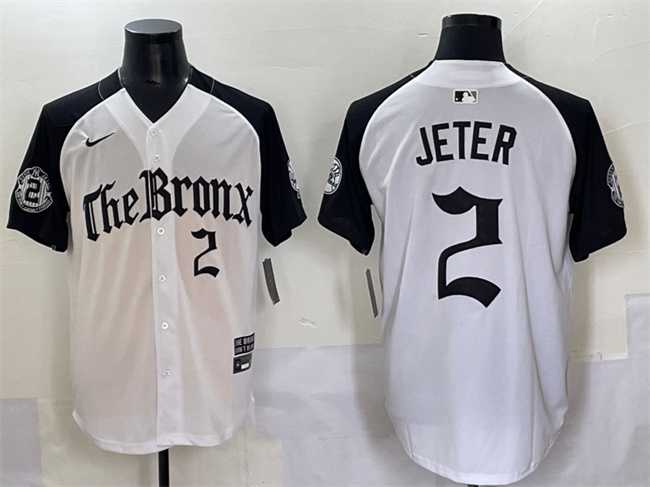Men%27s New York Yankees #2 Derek Jeter White Black %27Gothic Legacy Edition%27 Vapor Premier Limited Stitched Baseball Jersey