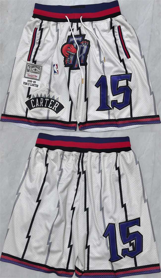 Men%27s Toronto Raptors #15 Vince Carter White Shorts
