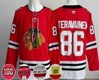 Men%27s Chicago Blackhawks #86 Teuvo Teravainen Red 100 Years Anniversary Authentic Jersey