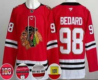 Men%27s Chicago Blackhawks #98 Connor Bedard Red 100 Years Anniversary Authentic Jersey