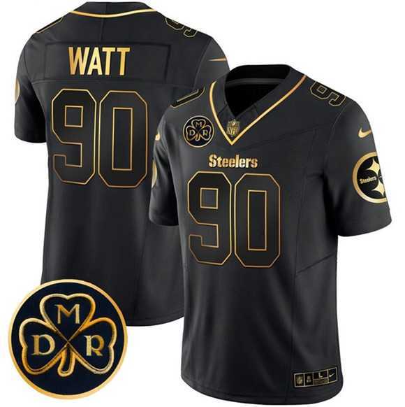 Men%27s Pittsburgh Steelers #90 T.J. Watt Black Gold F.U.S.E. DMR Patch Vapor Limited Stitched Jersey Dyin