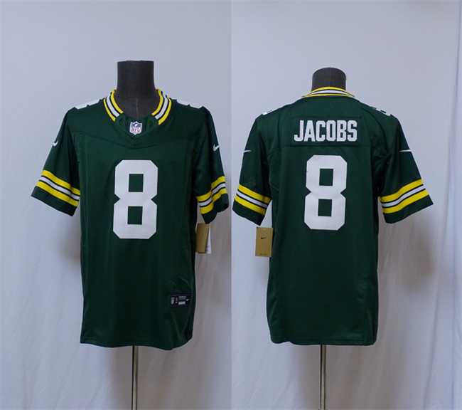 Men%27s Green Bay Packers #8 Josh Jacobs Green Vapor 2025 F.U.S.E. Limited Stitched Jersey