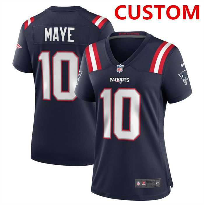 Women%27s New England Patriots Custom Navy football stitched jersey(run small)
