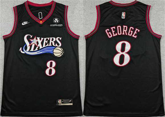 Men%27s Philadelphia 76ers #8 Paul George Black 2025 Classic Edition Stitched Stitched Jersey