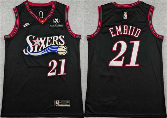 Men%27s Philadelphia 76ers #21 Joel Embiid Black 2025 Classic Edition Stitched Stitched Jersey