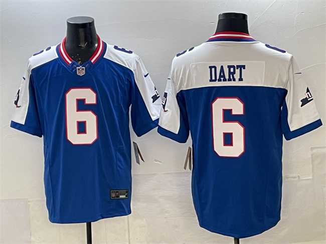 Men%27s New York Giants #6 Jaxson Dart Royal White 2025 Draft F.U.S.E. State Patch Vapor Limited Stitched Jersey