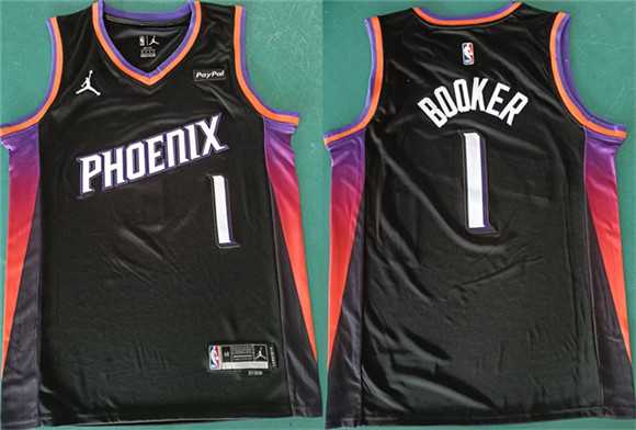 Men%27s Phoenix Suns #1 Devin Booker Black 2025 Statement Edition Stitched Basketball Jersey