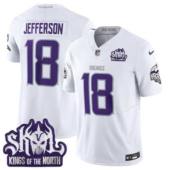 Men%27s Minnesota Vikings #18 Justin Jefferson White 2025 F.U.S.E. Winter Warrior Skol Patch Vapor Limited Stitched Jersey Dzhi