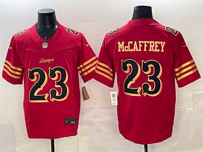 Men%27s San Francisco 49ers #23 Christian McCaffrey Red Gold 2025 F.U.S.E. %27Rivalries%27 Vapor Limited Stitched Jersey Dzhi
