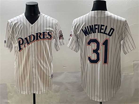 Men%27s San Diego Padres #31 Dave Winfield White Throwback With Patch Cool Base Stitched Baseball Jersey