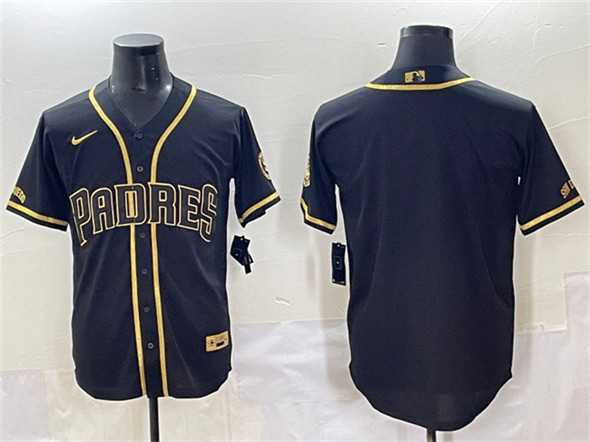 Men%27s San Diego Padres Blank Black Gold Stitched Baseball Jersey