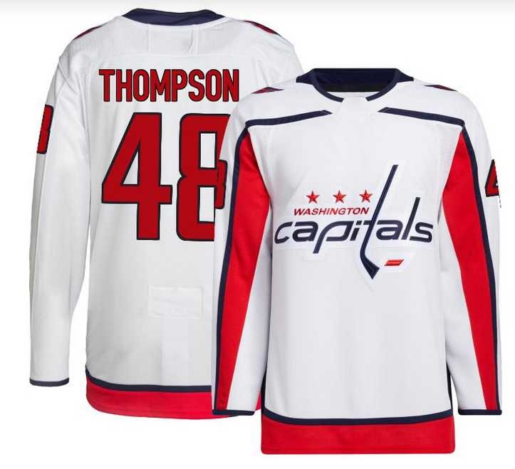 Men%27s Washington Capitals #48 Logan Thompson Authentic White Away Jersey Dzhi