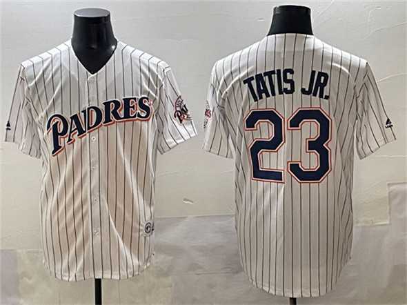 Men%27s San Diego Padres #23 Fernando Tatis Jr. White Throwback With Patch Cool Base Stitched Baseball Jersey