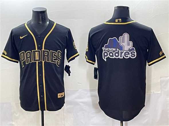 Men%27s San Diego Padres Team Big Logo Black Gold Stitched Baseball Jersey