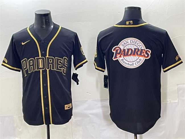Men%27s San Diego Padres Team Big Logo Black Gold Stitched Baseball Jerseys