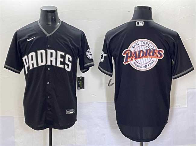 Men%27s San Diego Padres Team Big Logo Black Stitched Baseball Jersey