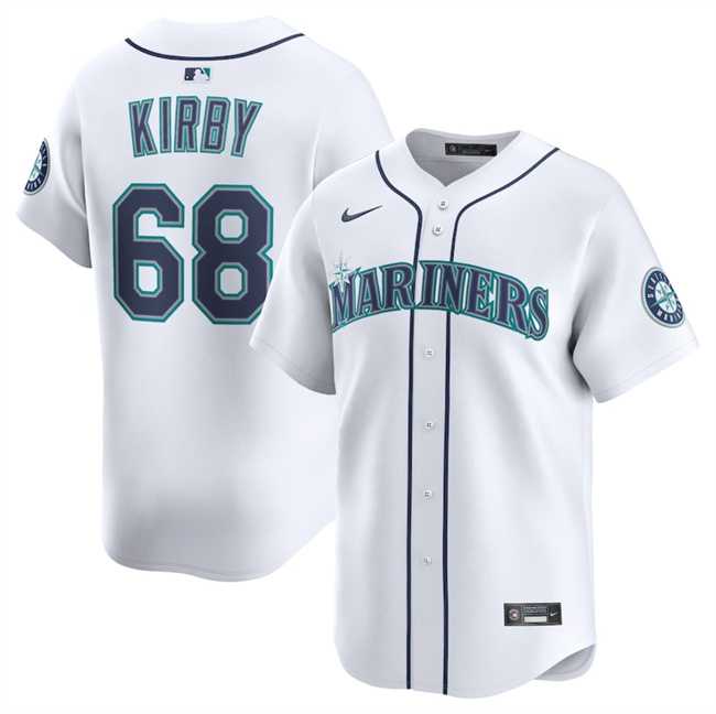 Men%27s Seattle Mariners #68 George Kirby White Home Limited Stitched Baseball Jersey Dzhi