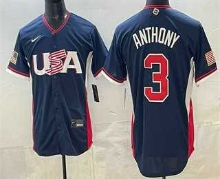 Men%27s USA #3 Roman Anthony Navy 2026 World Baseball Classic Cool Base Jersey