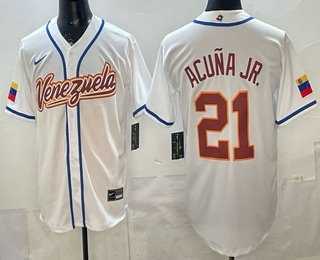 Men%27s Venezuela #21 Ronald Acuna Jr White 2026 World Baseball Classic Cool Base Jersey