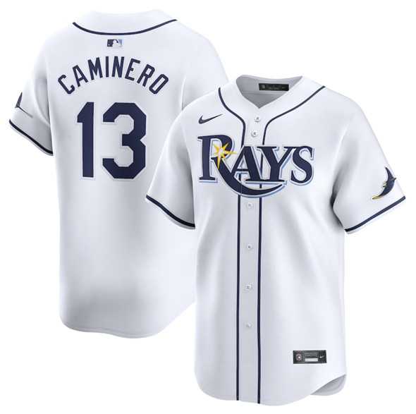 Men%27s Tampa Bay Rays #13 Junior Caminero White 2024 Home Limited Stitched Baseball Jersey Dzhi