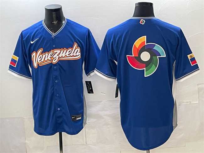 Men%27s Venezuela Baseball Blue 2026 World Baseball Classic Big Logo Road Stadium Stitched Jersey