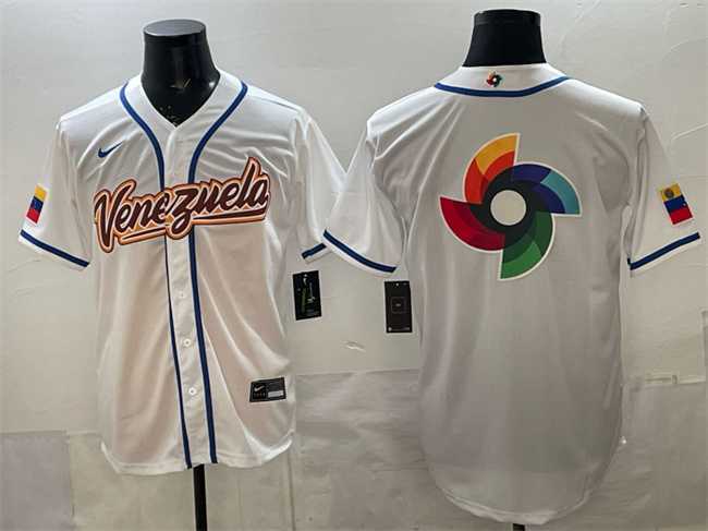 Men%27s Venezuela Baseball White 2026 World Baseball Classic Big Logo Home Stadium Stitched Jersey