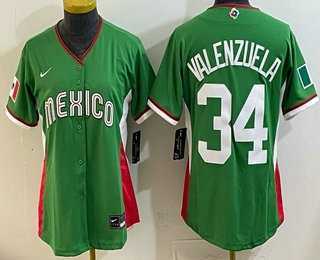 Women%27s Mexico #34 Fernando Valenzuela Green 2026 World Baseball Classic Cool Base Jersey