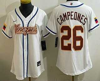 Women%27s Venezuela #26 Campeones White 2026 World Baseball Classic Cool Base Jersey