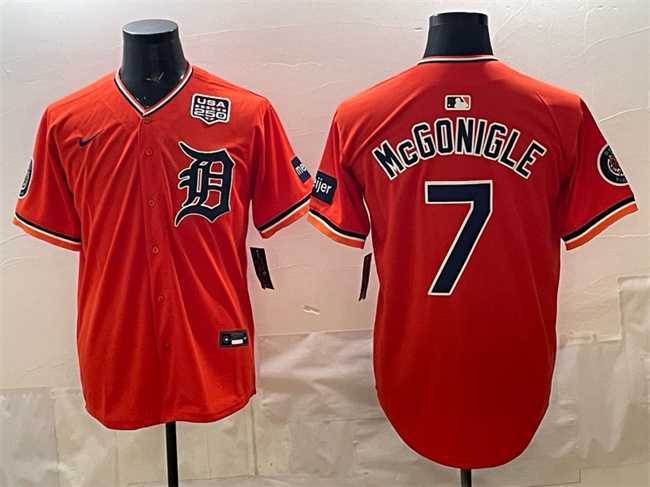 Men%27s Detroit Tigers #7 Kevin McGonigle Orange 2026 Alternate With Meijer Patch & USA 250%27 Patch Vapor Premier Limited Stitched Jersey Dzhi