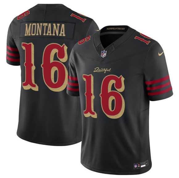 Men%27s San Francisco 49ers #16 Joe Montana Black 2025 F.U.S.E. %27Rivalries%27 Vapor Limited Stitched Jersey Dzhi