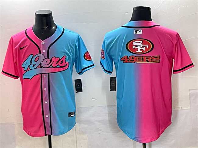 Men%27s San Francisco 49ers Team Big Logo Pink Blue Limited Stitched Baseball Jersey