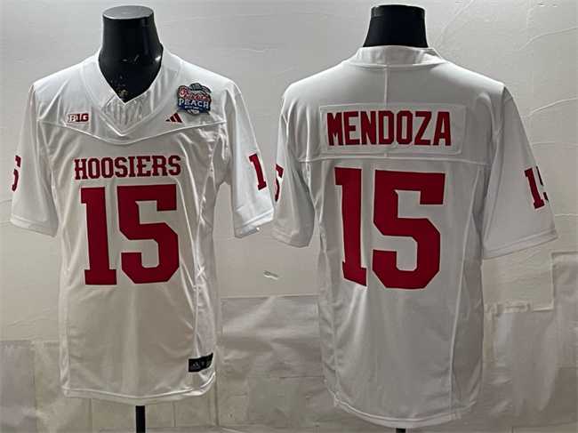 Men%27s Indiana Hoosiers #15 Fernando Mendoza White F.U.S.E. Peach Bowl Patch Stitched Football Jersey
