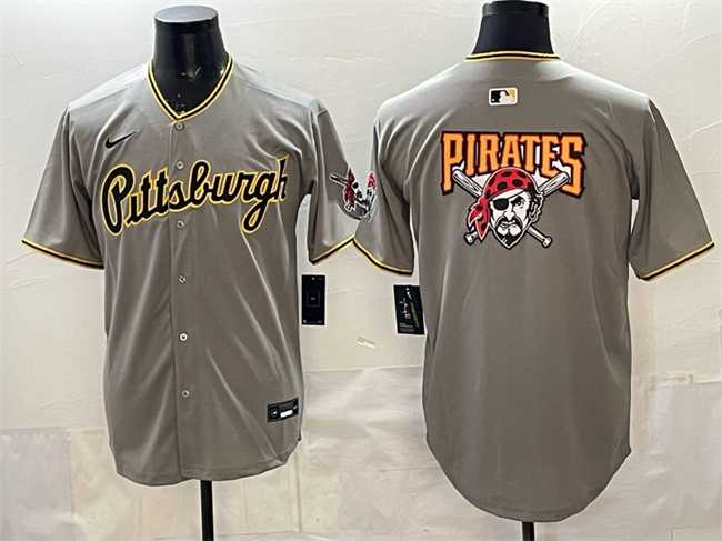 Men%27s Pittsburgh Pirates Team Big Logo Gray Limited Stitched Jersey Dzhi