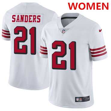 Women%27s San Francisco 49ers #21 Deion Sanders White Rush Stitched NFL Vapor Untouchable Nike Limited Jersey Dzhi