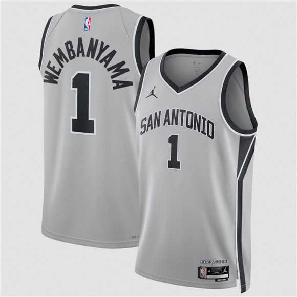 Men%27s San Antonio Spurs #1 Victor Wembanyama Silver 2025 Statement Edition Stitched Jersey Dzhi