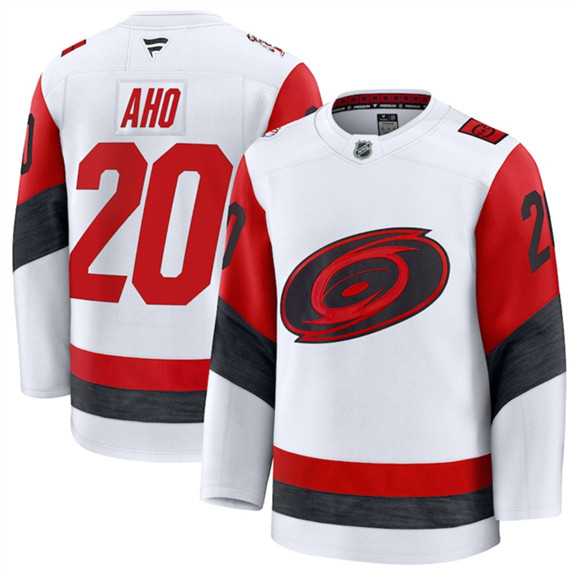 Men%27s Carolina Hurricanes #20 Sebastian Aho White 2025 Away Stitched Hockey Jersey Dzhi
