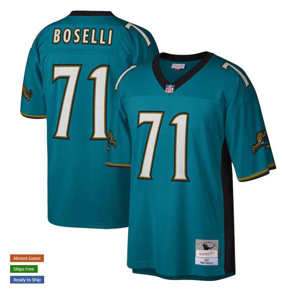 Men%27s Jacksonville Jaguars #71 Tony Boselli 1997 Mitchell & Ness Teal NFL Throwback Jersey