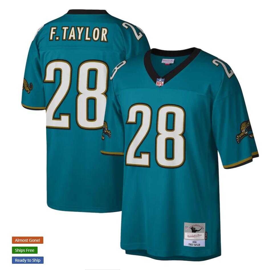 Men%27s Jacksonville Jaguars #28 Fred Taylor Mitchell & Ness Teal NFL Throwback Jersey
