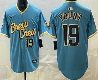 Men%27s Milwaukee Brewers #19 Robin Yount Powder Blue Limited Jersey