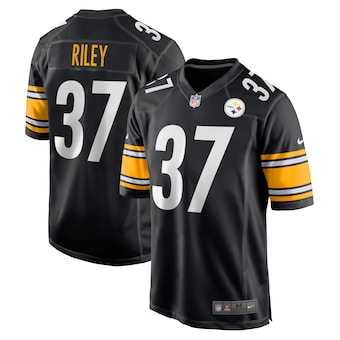 Men & Women & Youth Pittsburgh Steelers #37 Elijah Riley Nike Black Game Player Jersey