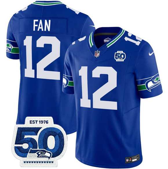 Men & Women & Youth Seattle Seahawks #12 Fan Royal 2025 F.U.S.E 50th Anniversary Patch Throwback Vapor Limited Stitched Jersey