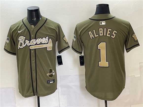 Men%27s Atlanta Braves #1 Ozzie Albies Olive 2026 Armed Forces Day Stitched Jersey Dzhi