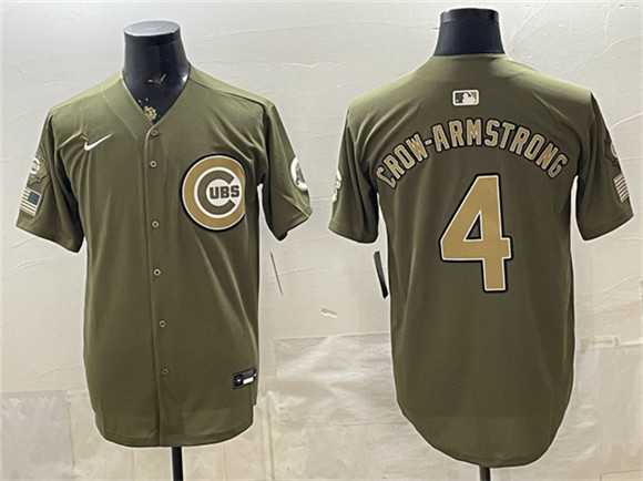 Men%27s Chicago Cubs #4 Pete Crow-Armstrong Olive 2026 Armed Forces Day Stitched Jersey Dzhi