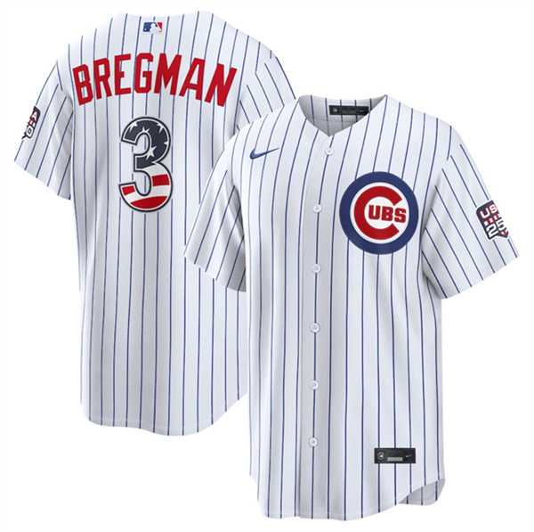 Men%27s Chicago Cubs #3 Alex Bregman White 2026 USA 250 Fourth of July Home Stadium Stitched Jersey Dzhi